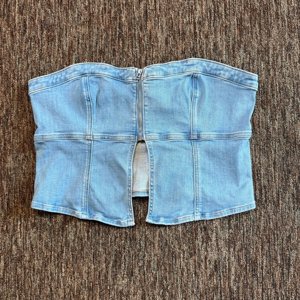 NWOT American Eagle Denim Zip-Front Tube Top Size XL - Picture 2 of 6